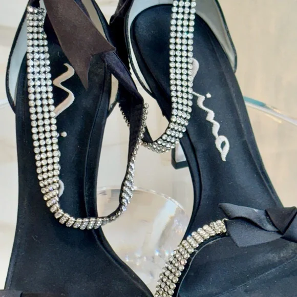 Nina Black Sandals with Rhinestone Accents - Picture 3 of 6